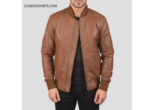 Handcrafted MA-1 Sheepskin Leather Bomber Jacket with plush shearling lining. Vintage aviator style meets modern tailoring. Custom sizes available. Shop now.