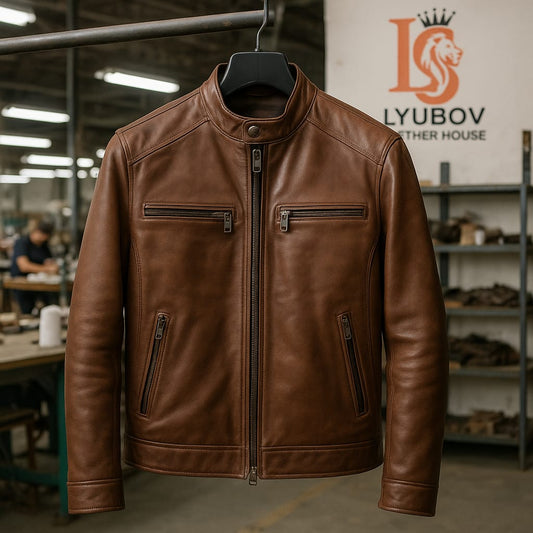 Men’s Brown Real Leather Bomber Jacket | Handmade Custom Order | Gift for Him | Lyubov Sports |