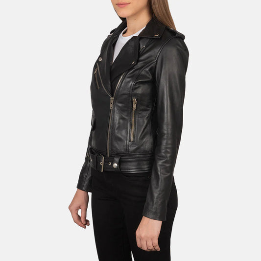 Alison Black Leather Biker Jacke