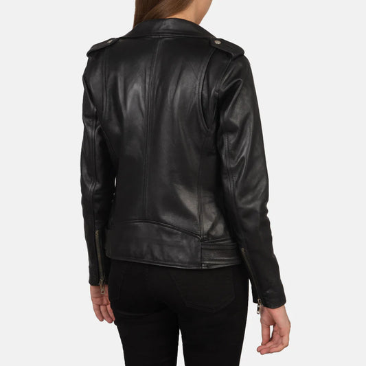Alison Black Leather Biker Jacke