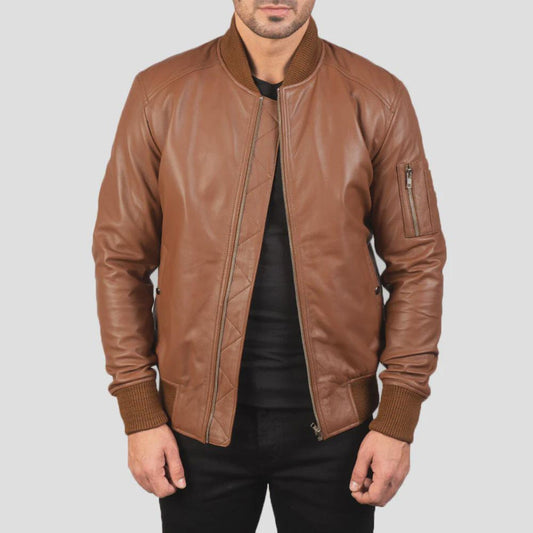 Handcrafted MA-1 Sheepskin Leather Bomber Jacket with plush shearling lining. Vintage aviator style meets modern tailoring. Custom sizes available. Shop now.